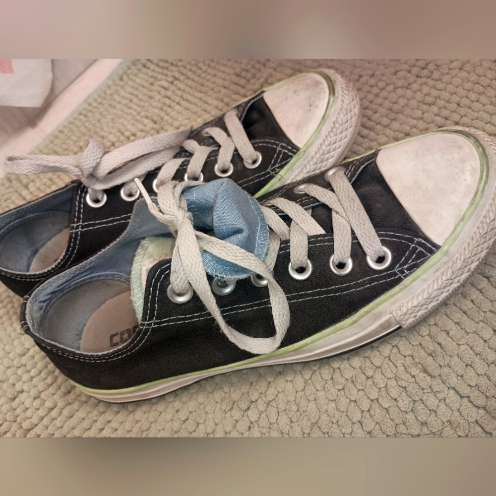 Black/White Converse Mint/Blue Double Tongue